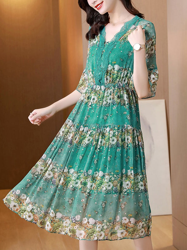 Vintage Plus Size Chiffon Silk Midi Dress