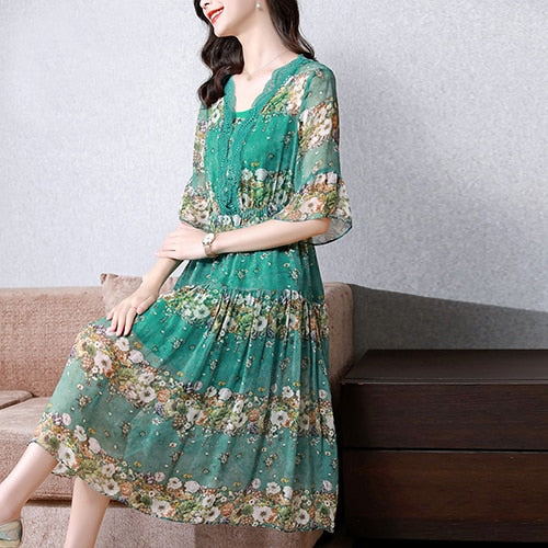 Vintage Plus Size Chiffon Silk Midi Dress