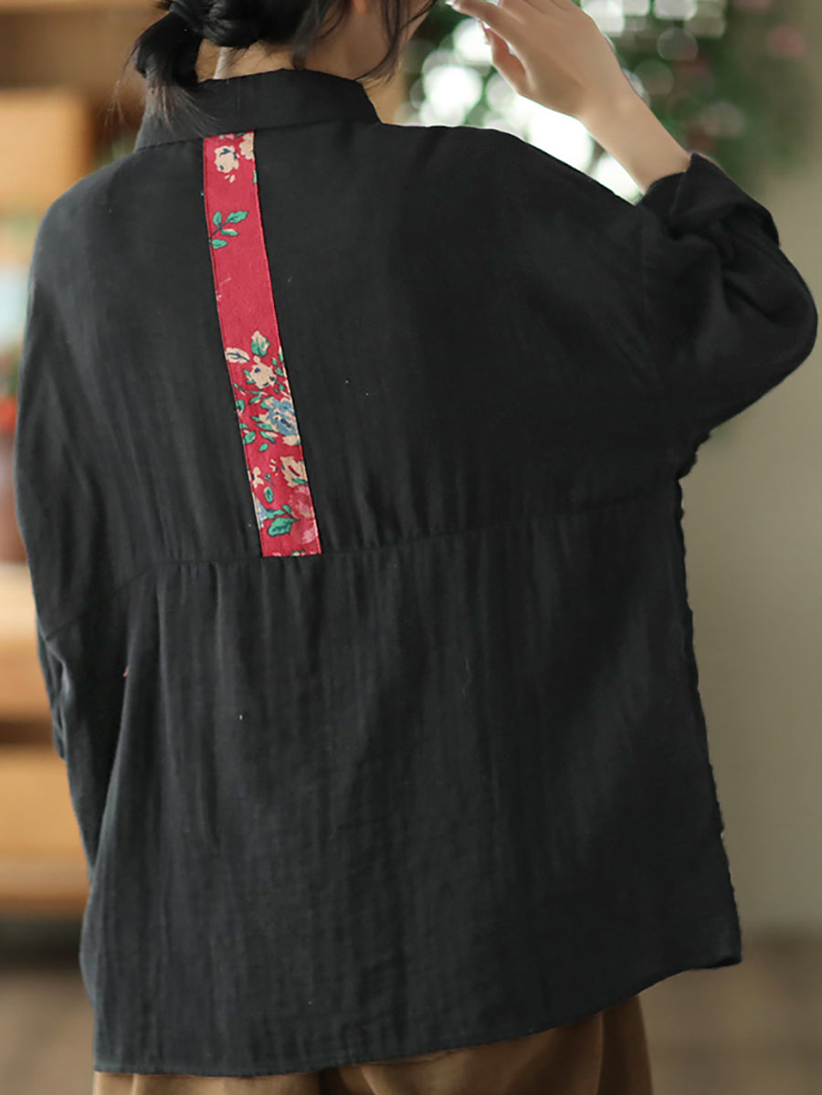 Women Spring Casual Pocket Button Cotton Shirt
