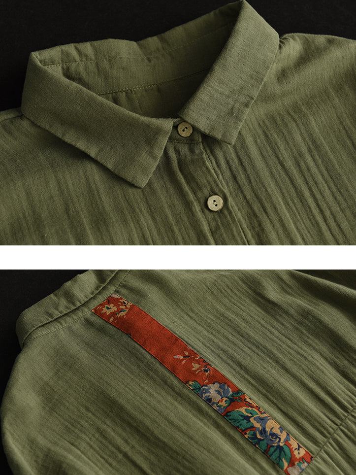 Women Spring Casual Pocket Button Cotton Shirt