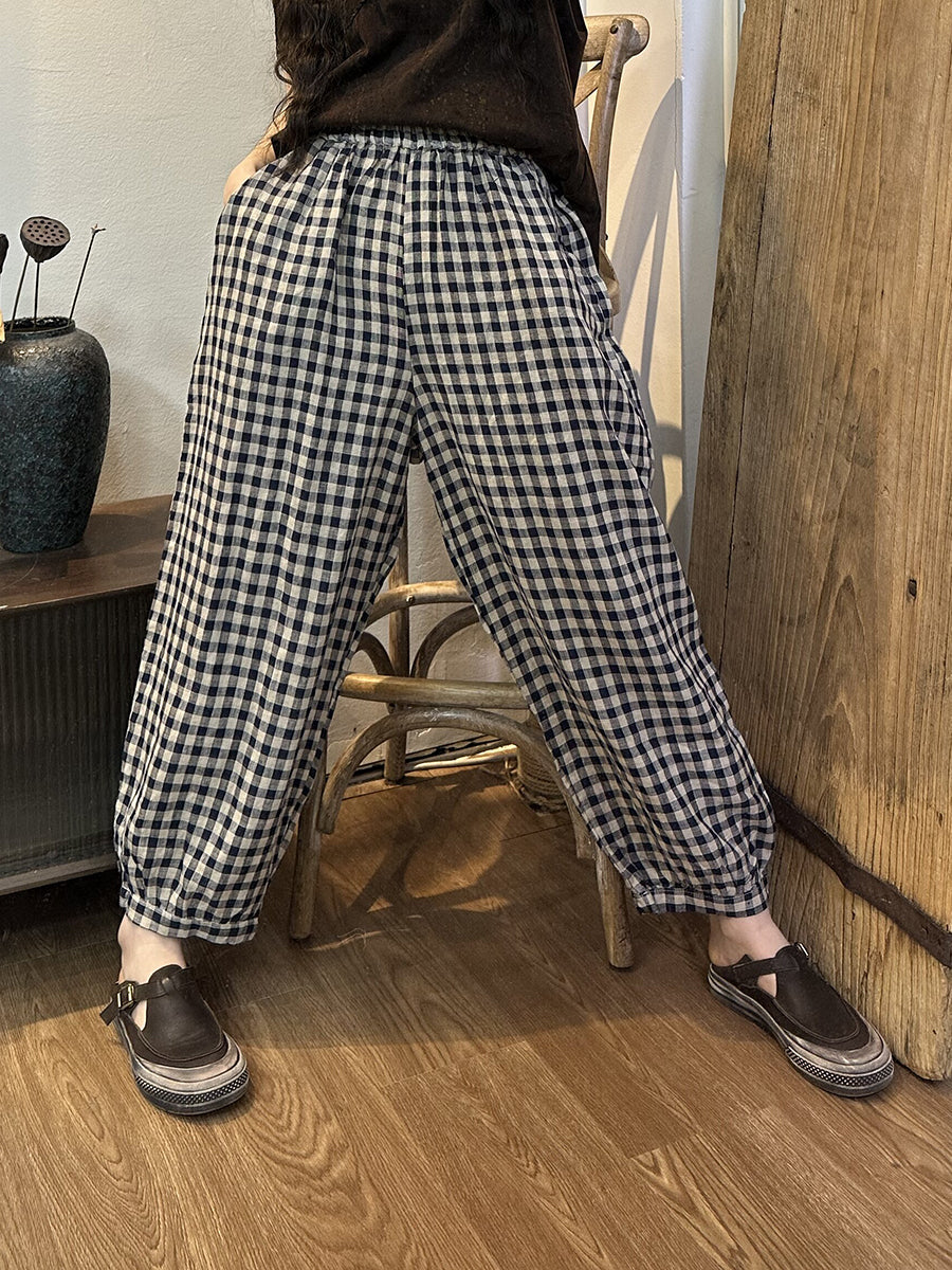 Retro Classic Plaid Pocket Loose Pants