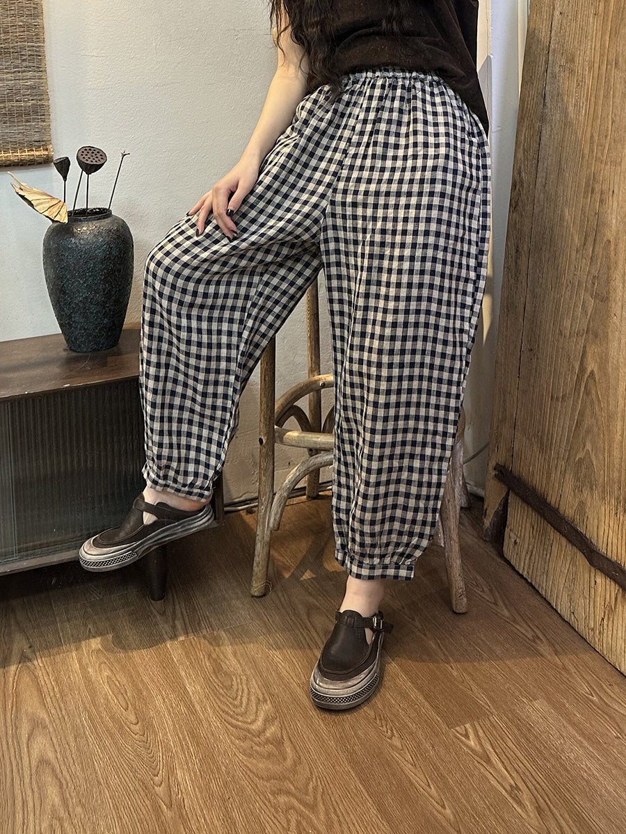 Retro Classic Plaid Pocket Loose Pants