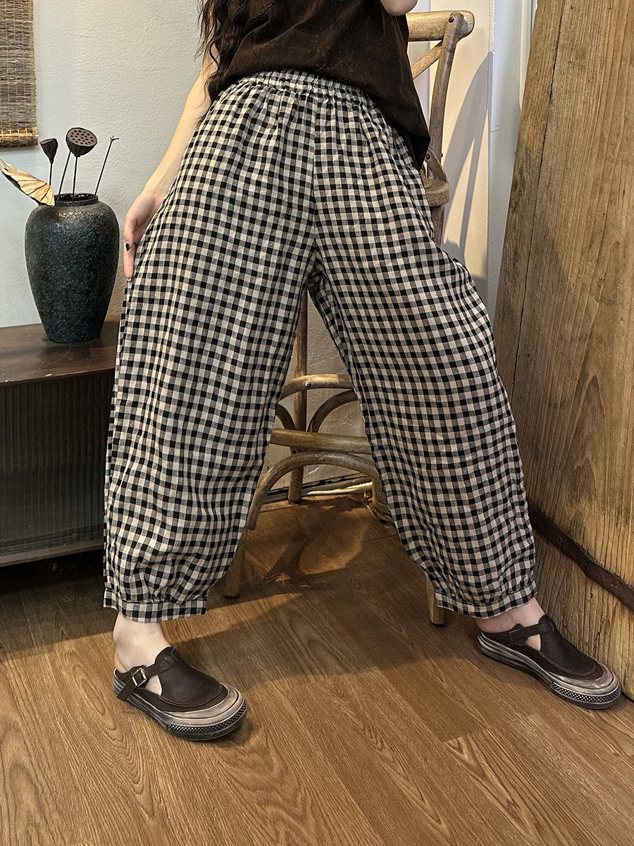 Retro Classic Plaid Pocket Loose Pants