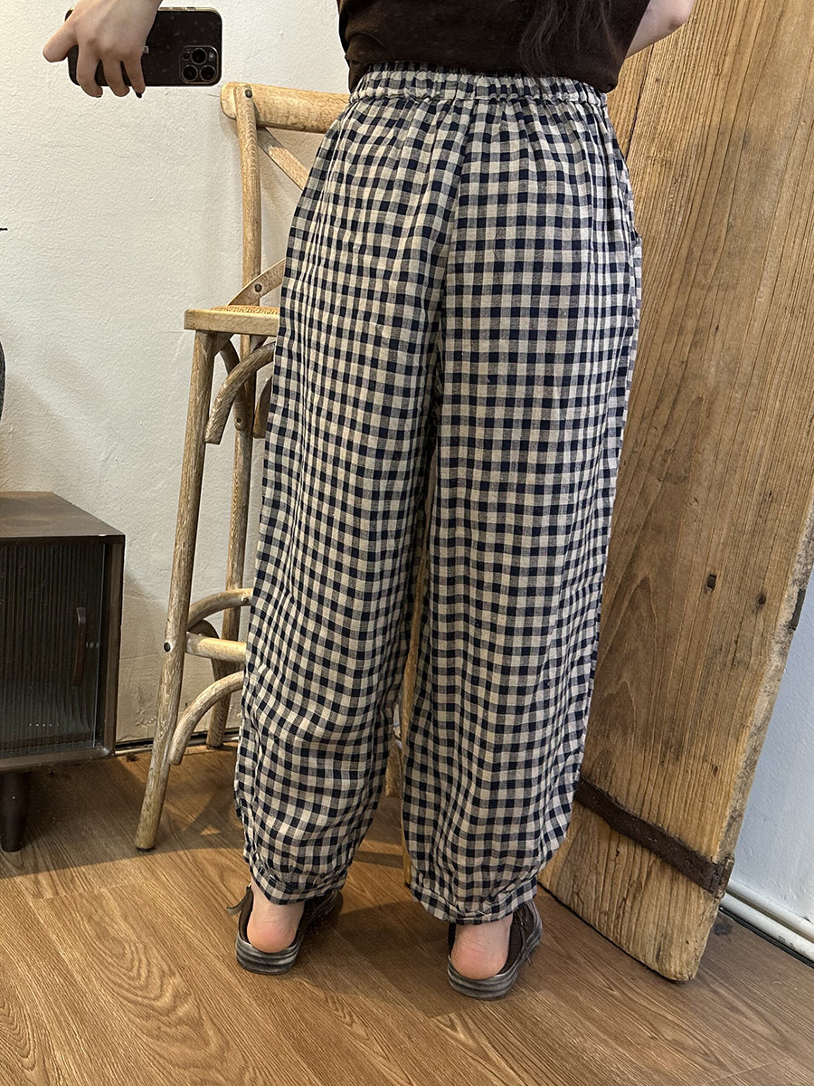 Retro Classic Plaid Pocket Loose Pants