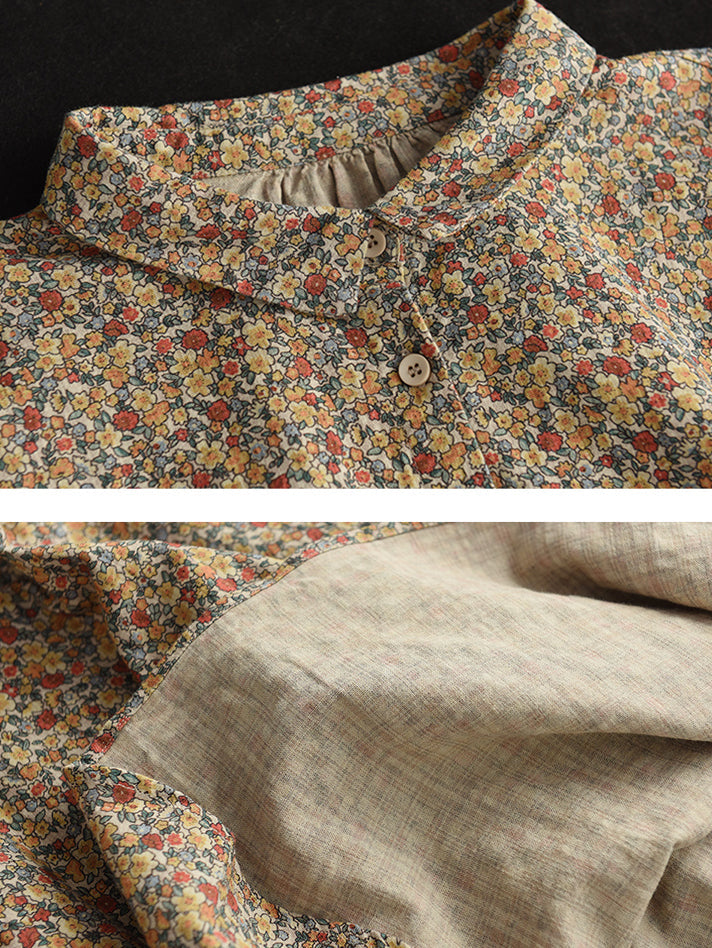 Retro Spring Floral Loose Button T-Shirt