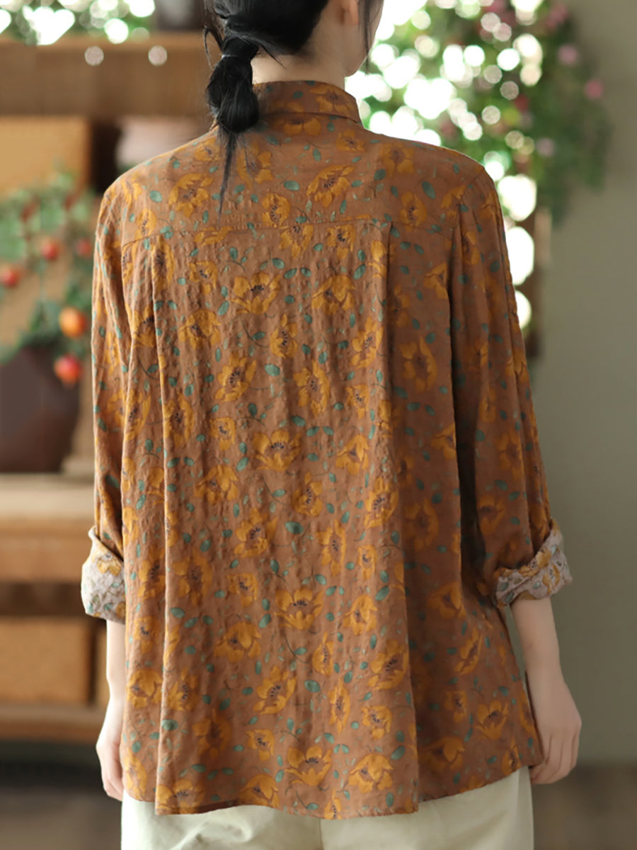 Vintage Floral Button T-shirt Spring