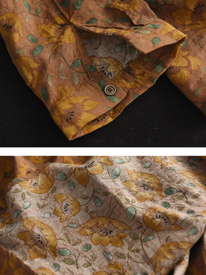 Vintage Floral Button T-shirt Spring