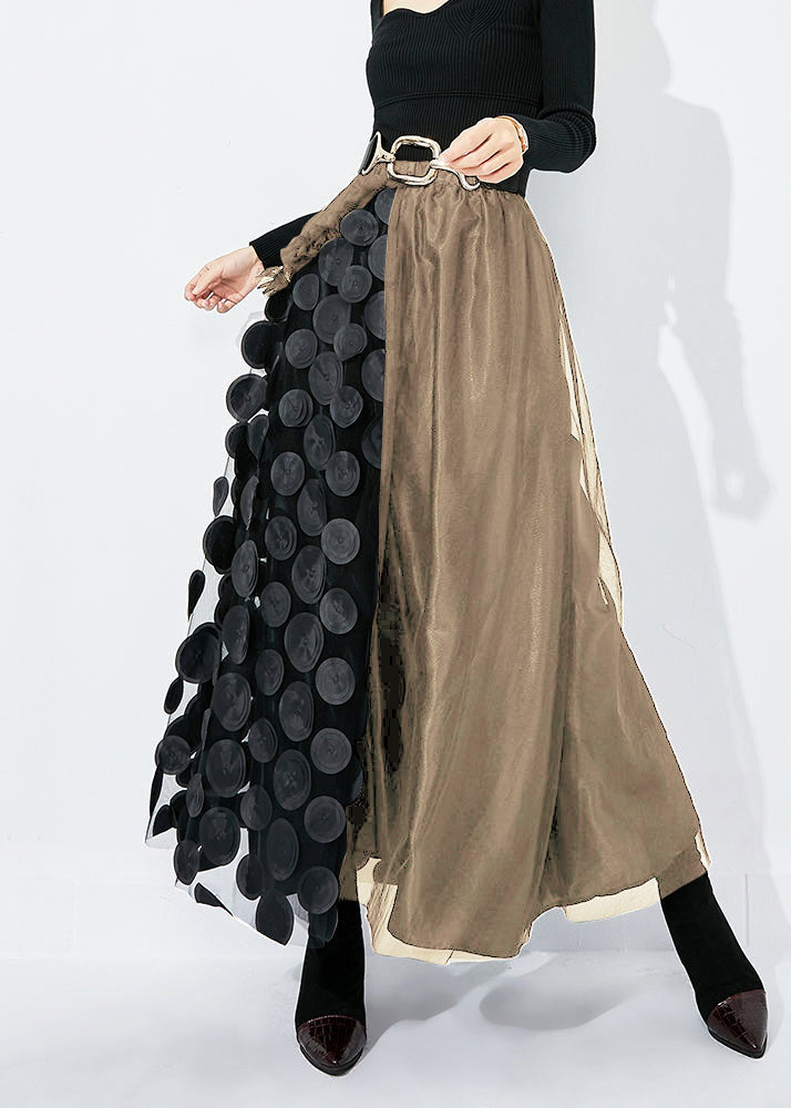 Chic Green-Black Dot Ruffled Patchwork Dot Tulle A Line Skirts Summer