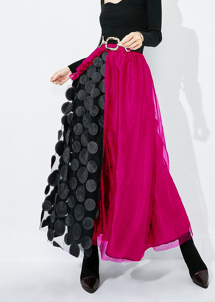 Chic Black-Red Dot Ruffled Patchwork Dot Tulle A Line Skirts Summer