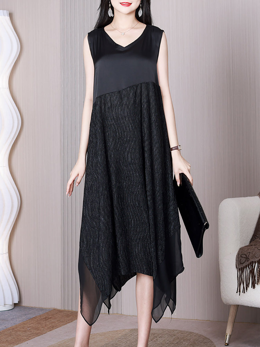 Women Summer Casual Irregular Spliced Solid Vest Dress