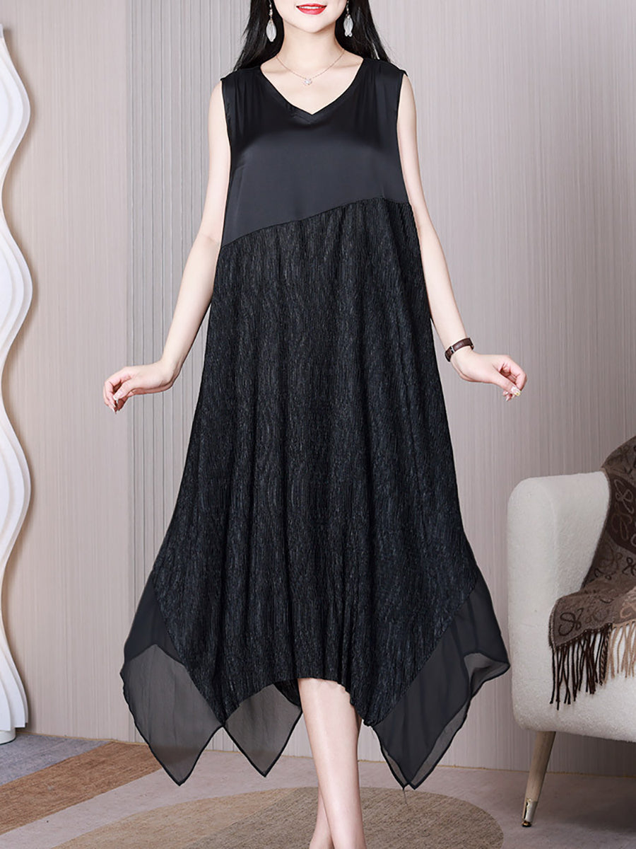 Women Summer Casual Irregular Spliced Solid Vest Dress