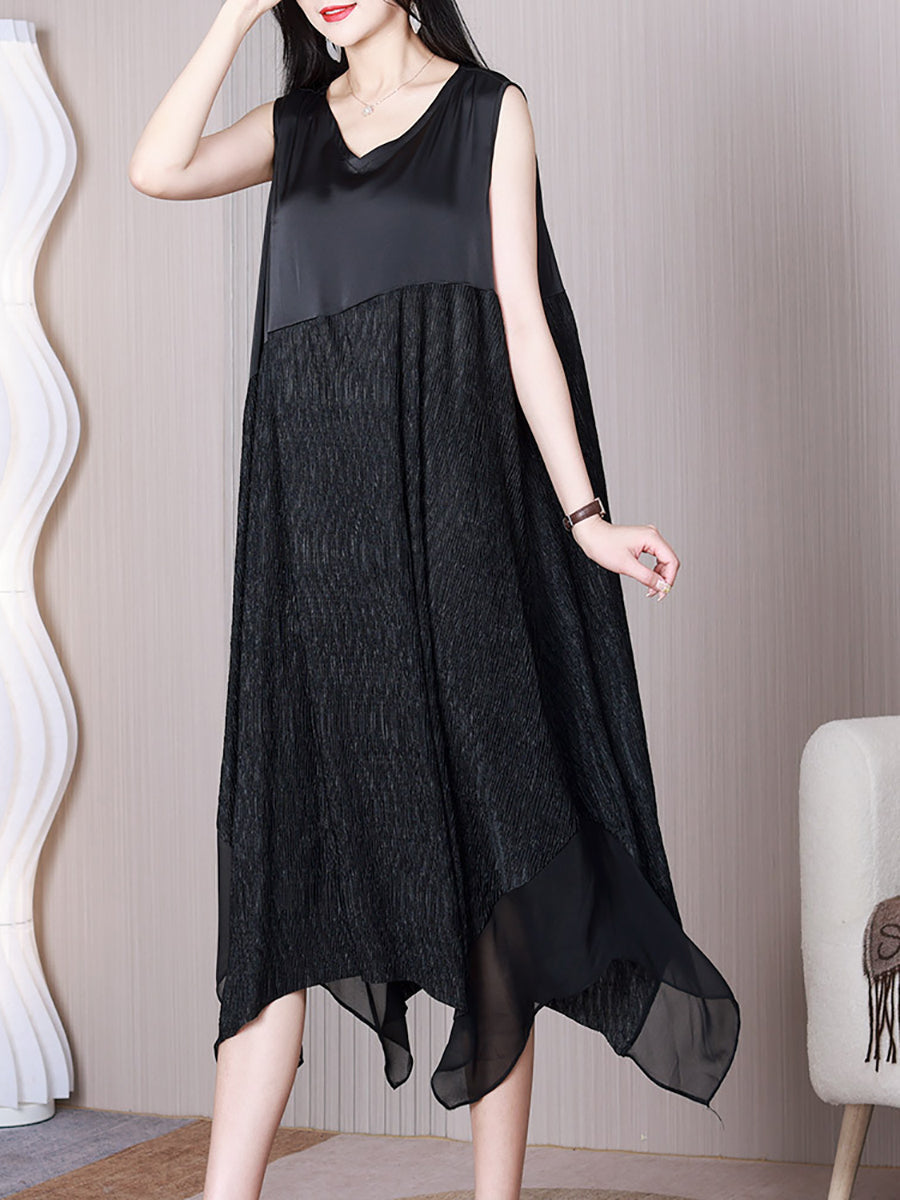 Women Summer Casual Irregular Spliced Solid Vest Dress