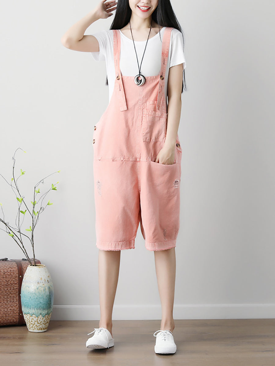Women Summer Casual Solid Button Jumpsuits With Pockets