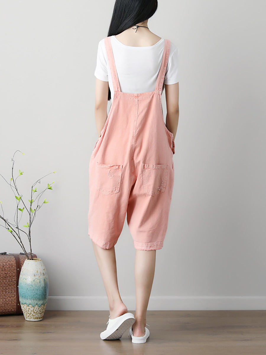 Women Summer Casual Solid Button Jumpsuits With Pockets