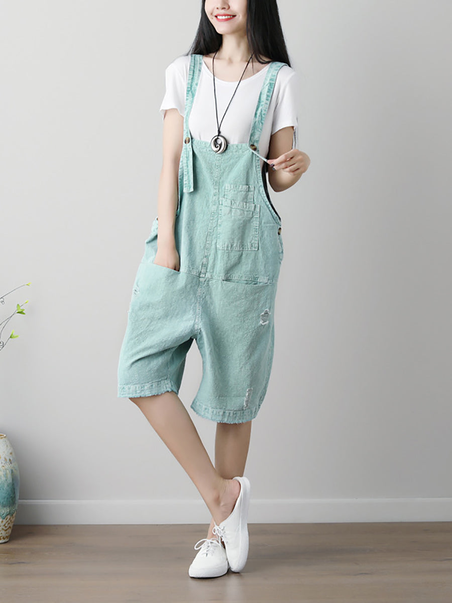 Women Summer Casual Solid Button Jumpsuits With Pockets