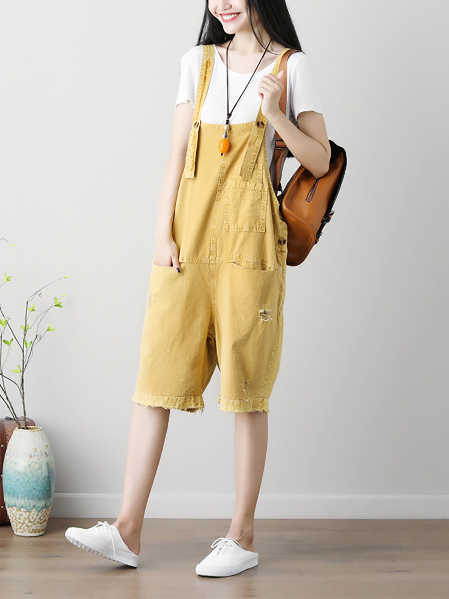 Women Summer Casual Solid Button Jumpsuits With Pockets