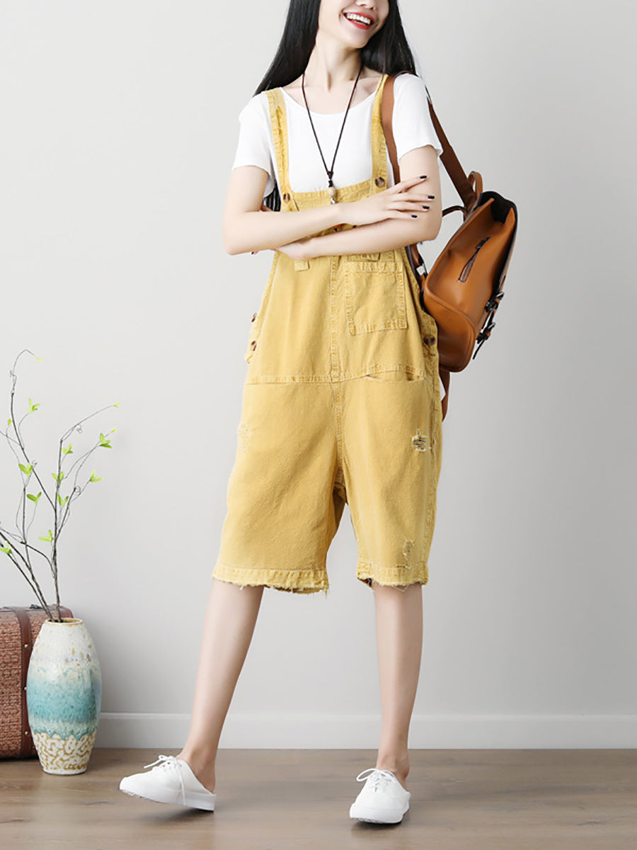 Women Summer Casual Solid Button Jumpsuits With Pockets