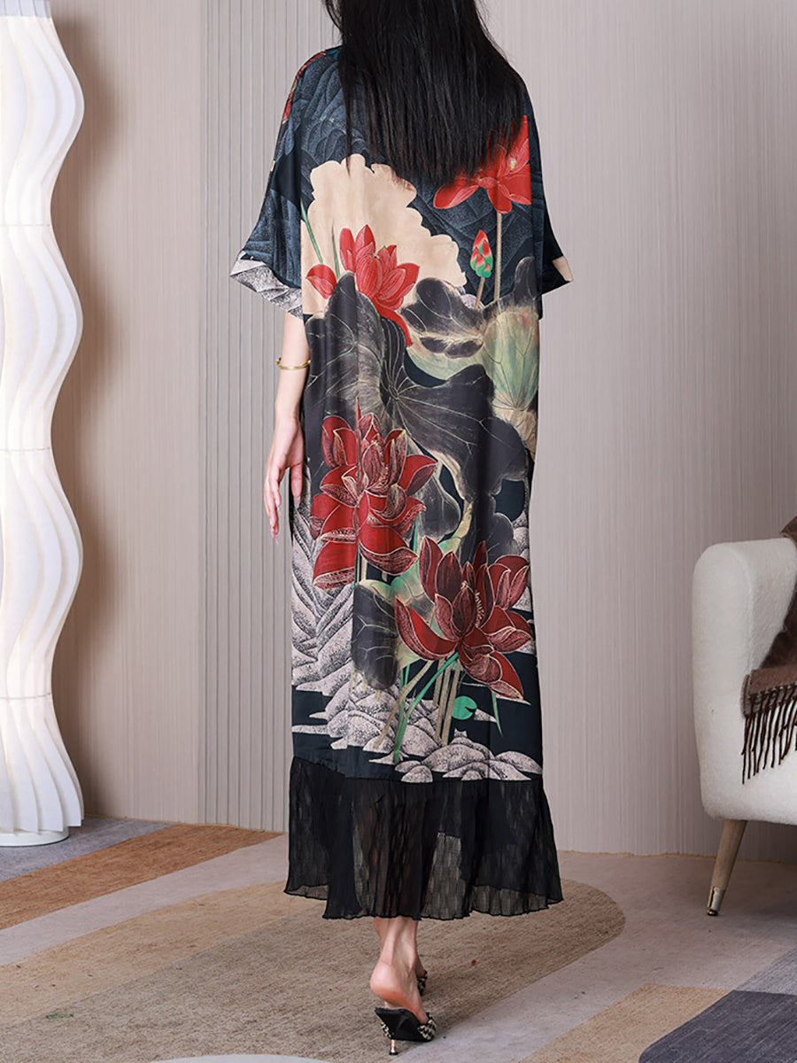 Summer Ethnic Flower Spliced V-Neck Loose Dress