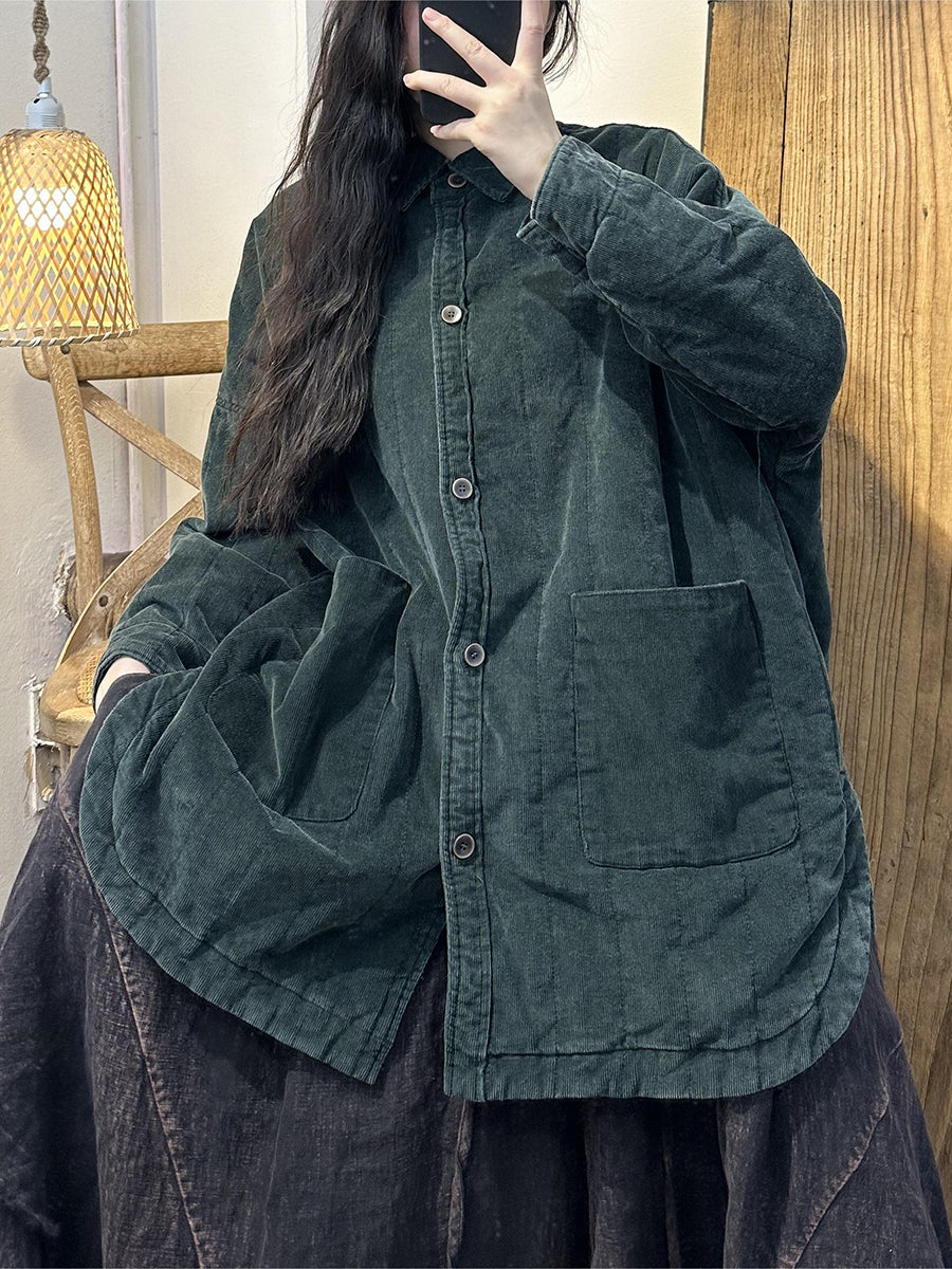 Retro Red Colorblock Corduroy Shirt Pocket Coat