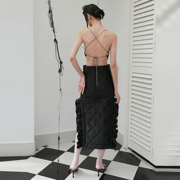 Women Strapless Backless Patchwork Black 2020 Winter Minority Loose Dress - Omychic