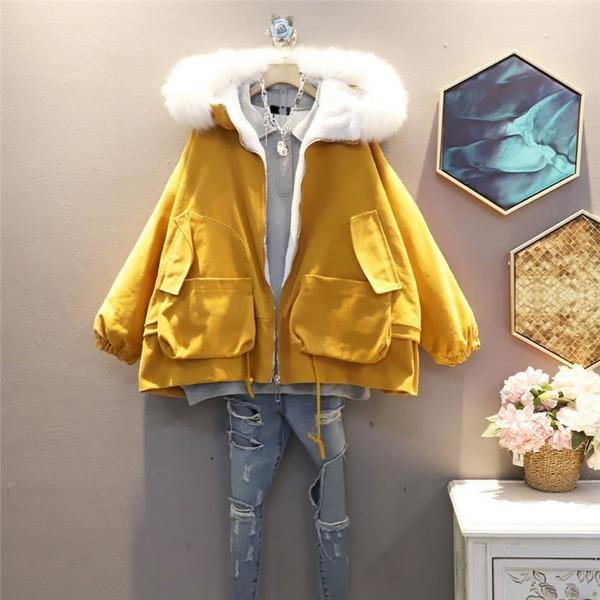 Patchwork Pockets Letter Zipper Parka Women 2020 Winter Casual Fashion Style Temperament All Match Women Clothes - Omychic