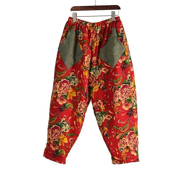 Elastic Waist Harem Pants Ladies Vintage Padded Pants Trousers - Omychic