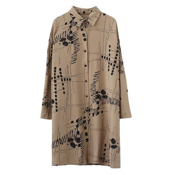 omychic autumn vintage print korean style plus size Casual loose shirt women blouse 2020 clothes ladies tops streetwear - Omychic