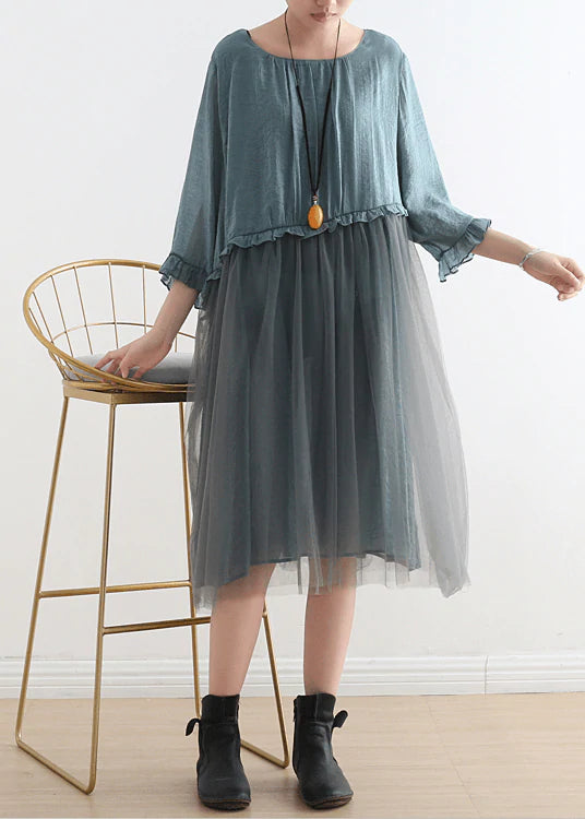 2022 Blue Tull Maxi dresses patchwork chiffon Summer Dresses