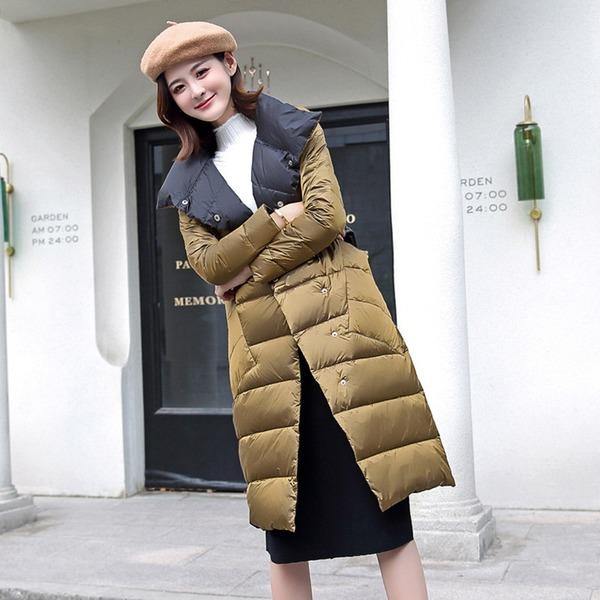 Solid Color Down Coats Casual Warm New Female Big Pockets High Quality Solid Color Full Sleeve Coats - Omychic