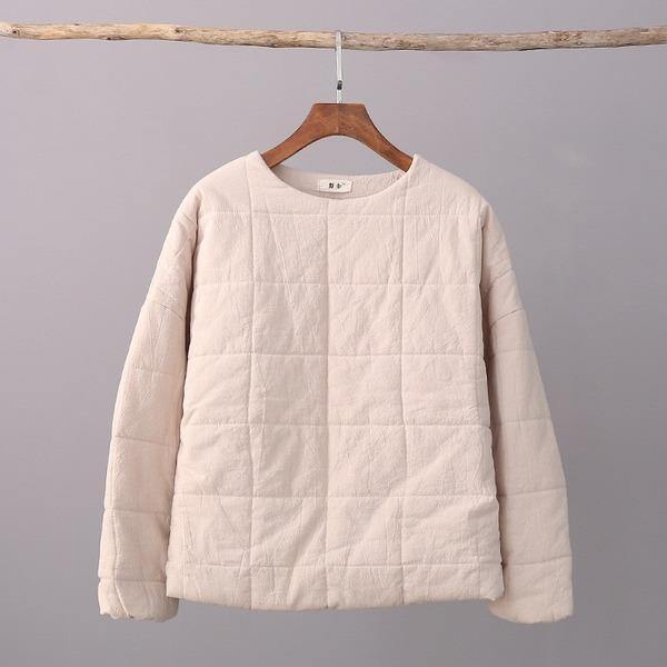 O-Neck Long Sleeve 2020 Winter New Thick Warm Tops 4 Color Loose Cotton Linen Women Parkas - Omychic