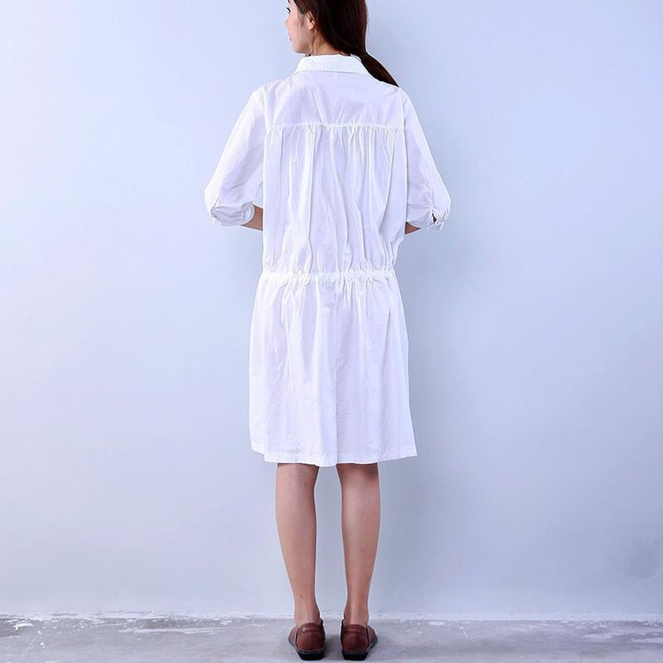 Cotton Loose Pocket Women Lacing White Dress - Omychic
