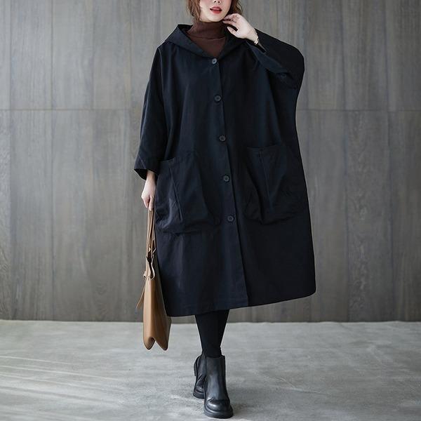 cotton plus size Oversized hooded casual loose long autumn spring trench coat - Omychic