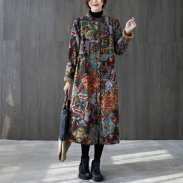 plus size Cotton vintage floral casual long loose woman autumn winter jacket clothes women Coat 2020 outerwear - Omychic