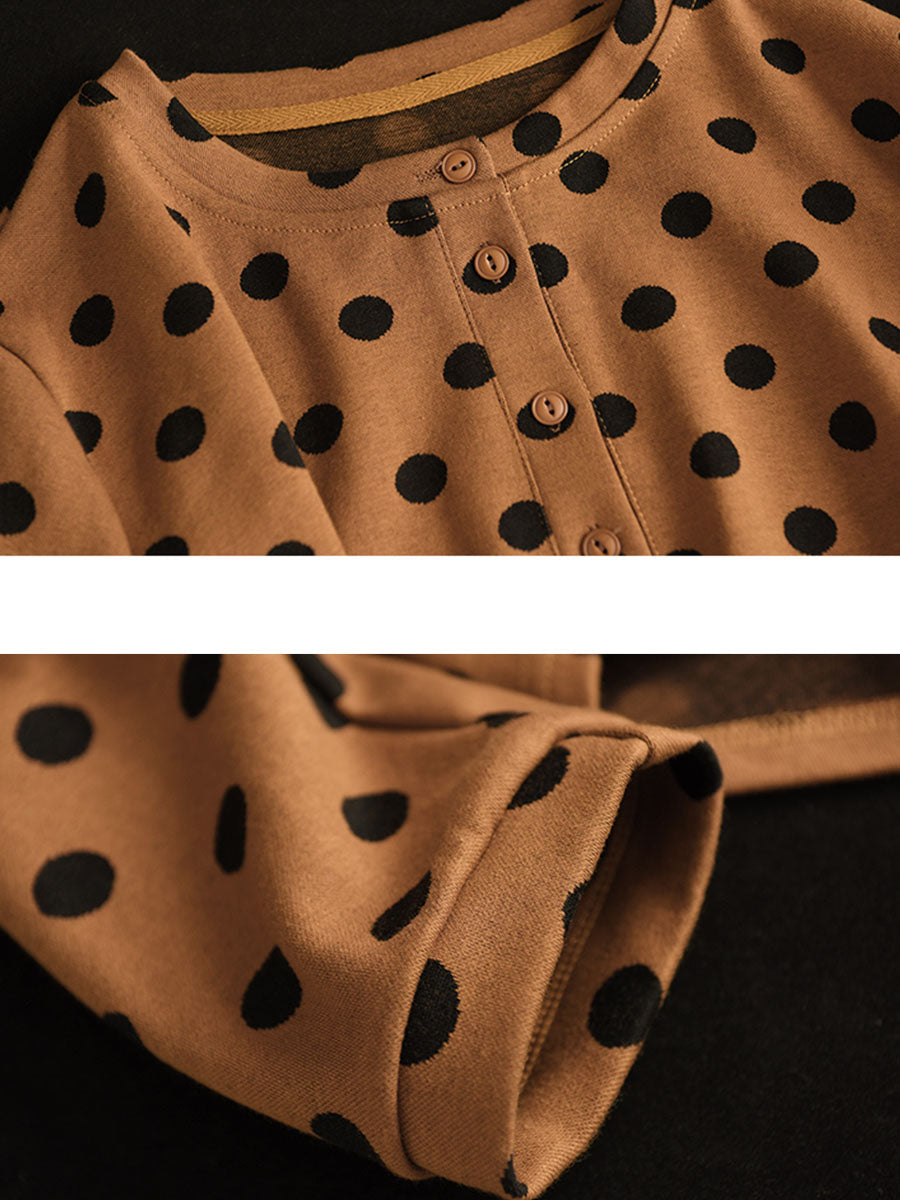 Vintage Dot Long Sleeve Pullover Casual Women T-Shirt
