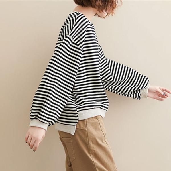 Women Autumn Long Sleeve Cotton Sweatshirt  Striped Female Loose Casual Pullovers Hoodies - Omychic