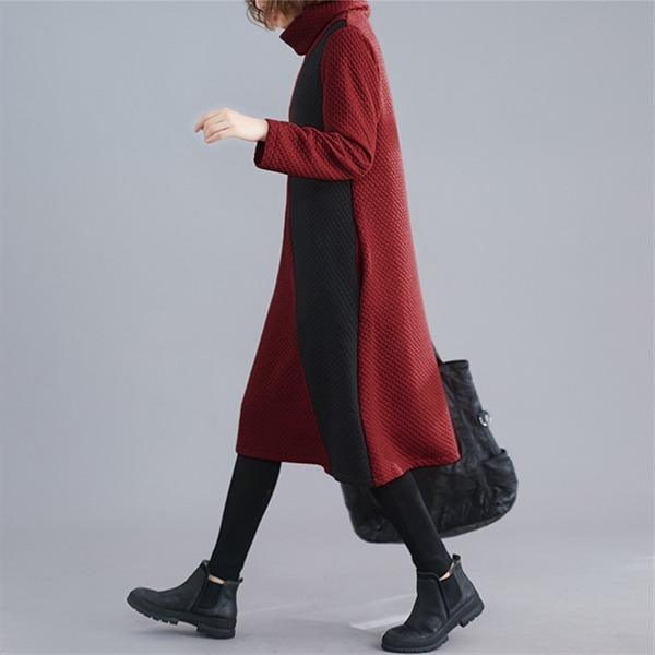 long sleeve plus size cotton vintage women casual loose midi autumn winter elegant party dress clothes - Omychic