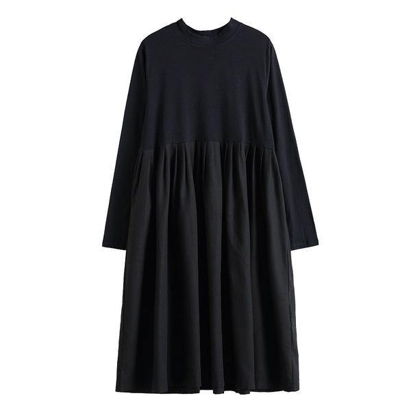 omychic plus size black cotton vintage for women casual loose autumn winter dress - Omychic