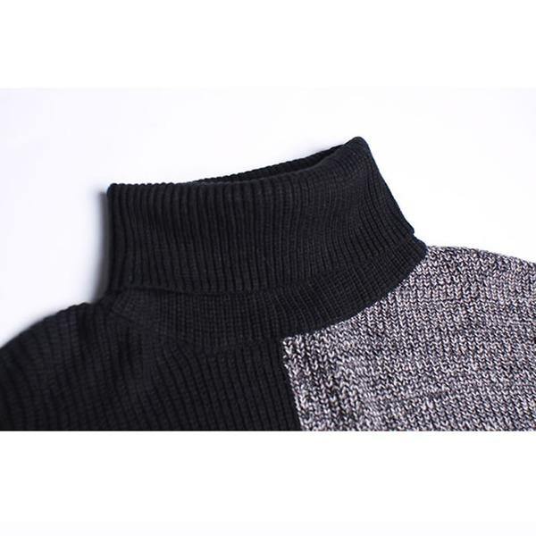 Turtleneck Pullover Winter New Splicing Contrast Color Pattern Loose Fashion - Omychic