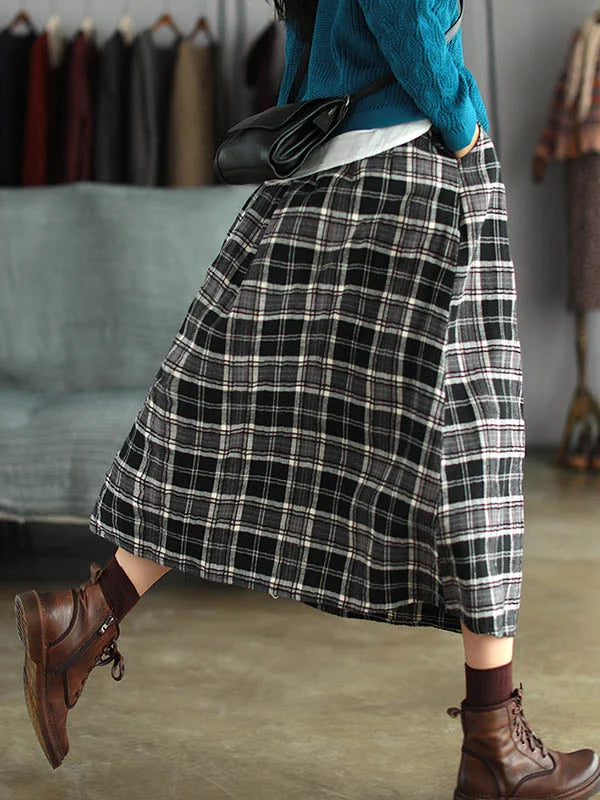 Artistic Retro Plaid A-Line Skirt Spring - Omychic