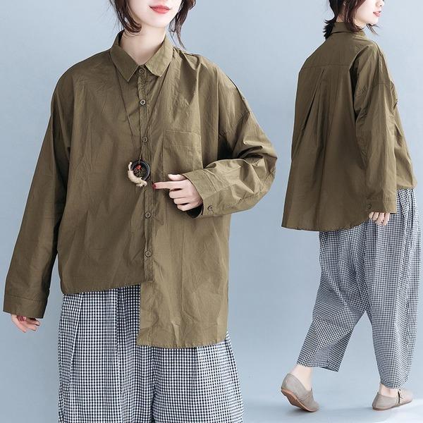 omychic cotton linen autumn vintage korean plus size Casual loose shirt women blouse 2020 clothes ladies tops streetwear - Omychic