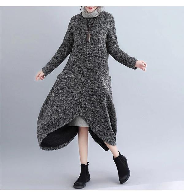 women casual loose autumn winter dress elegant zipper clothes 2020 ladies dresses - Omychic