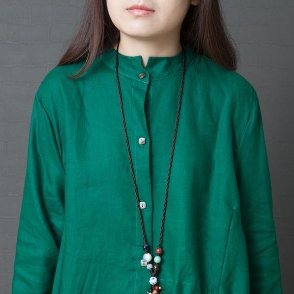 long sleeve cotton linen plus size vintage women casual loose spring autumn elegant shirt dress clothes - Omychic