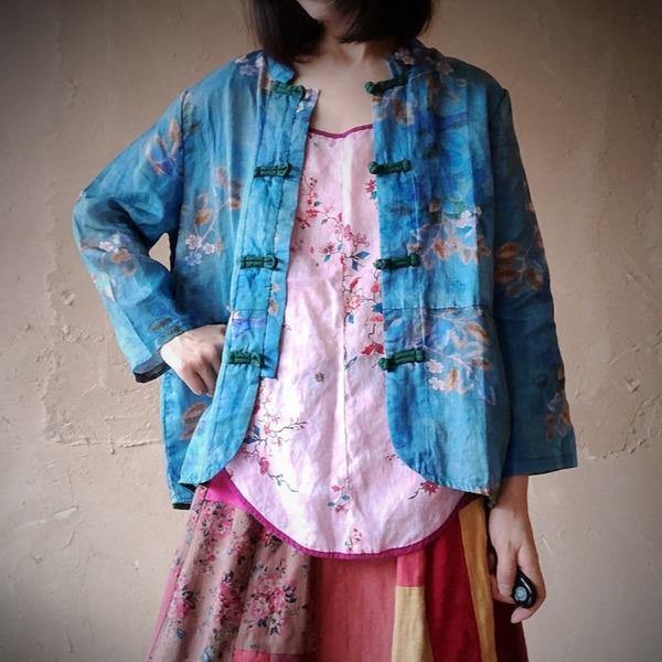 New 2020 Autumn  Print Flower Ramie Coats Vintage Full Sleeve O-Neck Linen Coats - Omychic