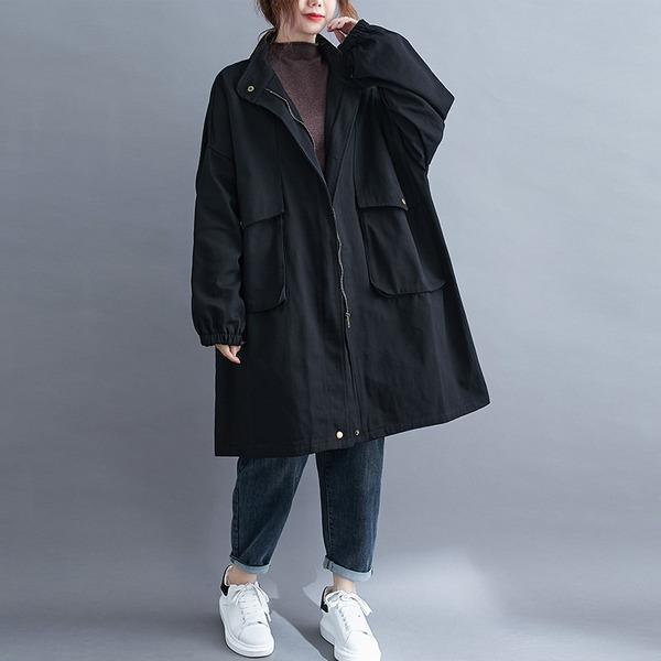 cotton plus size Oversized vintage casual loose midi winter autumn spring trench coat - Omychic