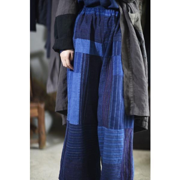 Patchwork Linen Elastic Waist Pants Female Loose Wide Leg Trousers - Omychic