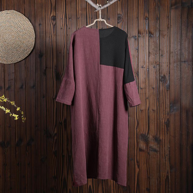 Casual Linen Women Split Spliced Red Dress - Omychic