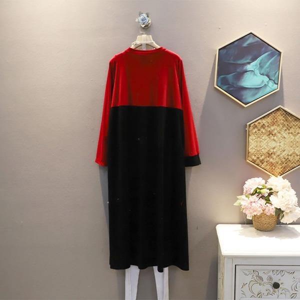 Contrast Color Embroidery Dress  Splicing Vintage Chinese Style Temperament Pullover Women Dress - Omychic