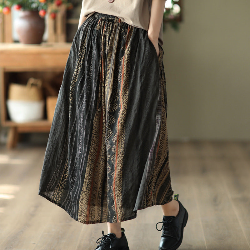 Vintage-Print Elasticated Waist Skirt