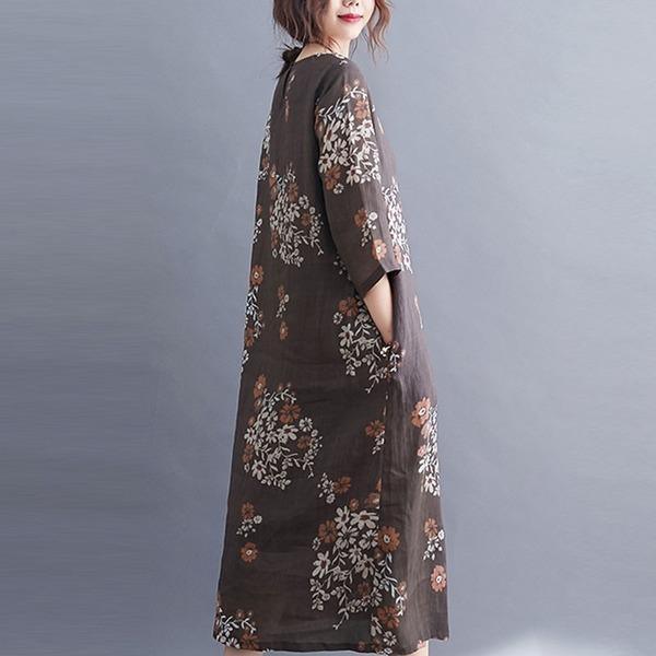 Vintage Floral Print Loose Comfortable Female Casual Dresses - Omychic