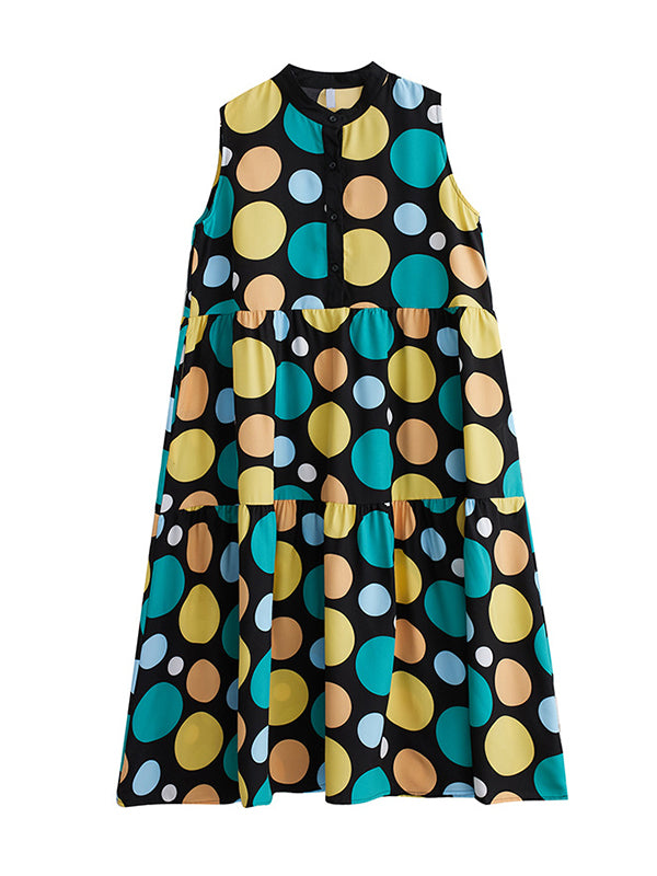 Polka Dot Casual Stand Collar Midi Dress